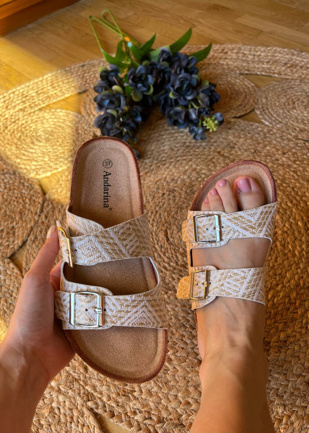 Chinelo Fivelas Ráfia
