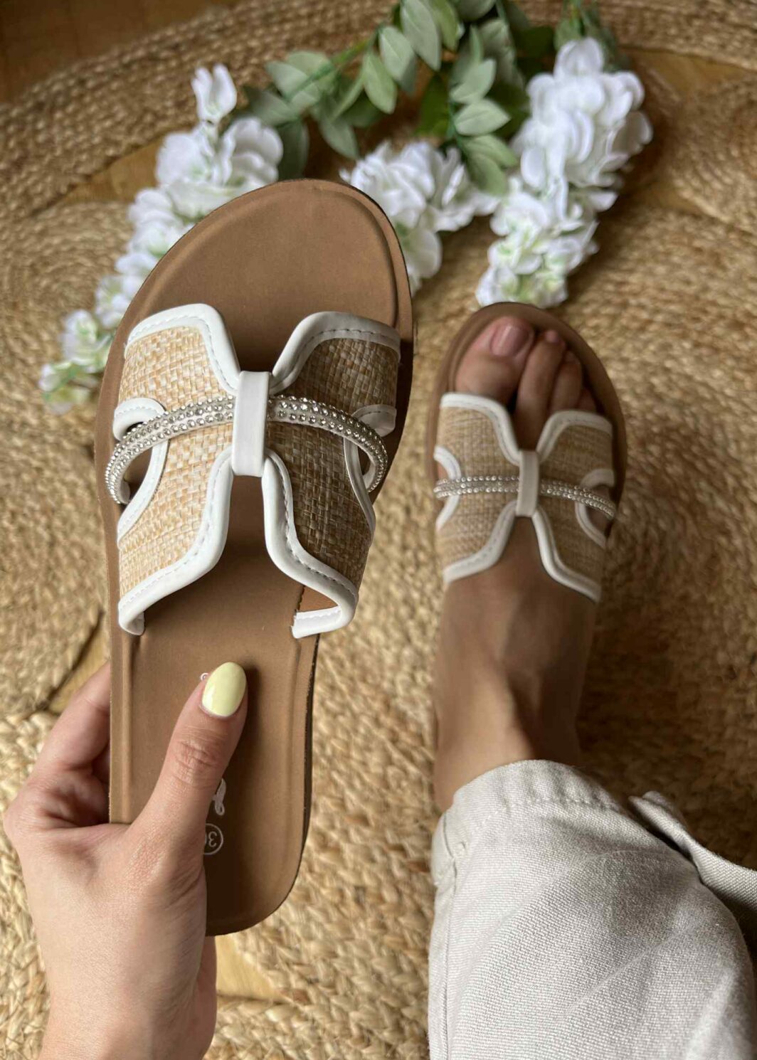 Chinelo Flex Strass - Branco