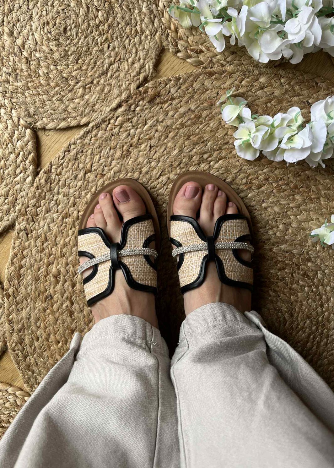 Chinelo Flex Strass - Preto