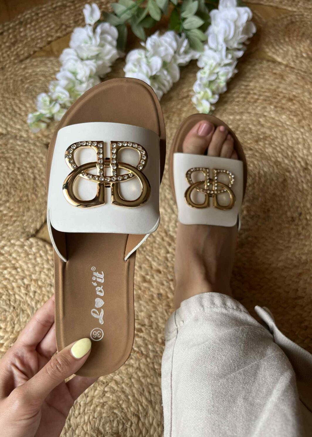 Chinelo Flex com aplicação - Branco