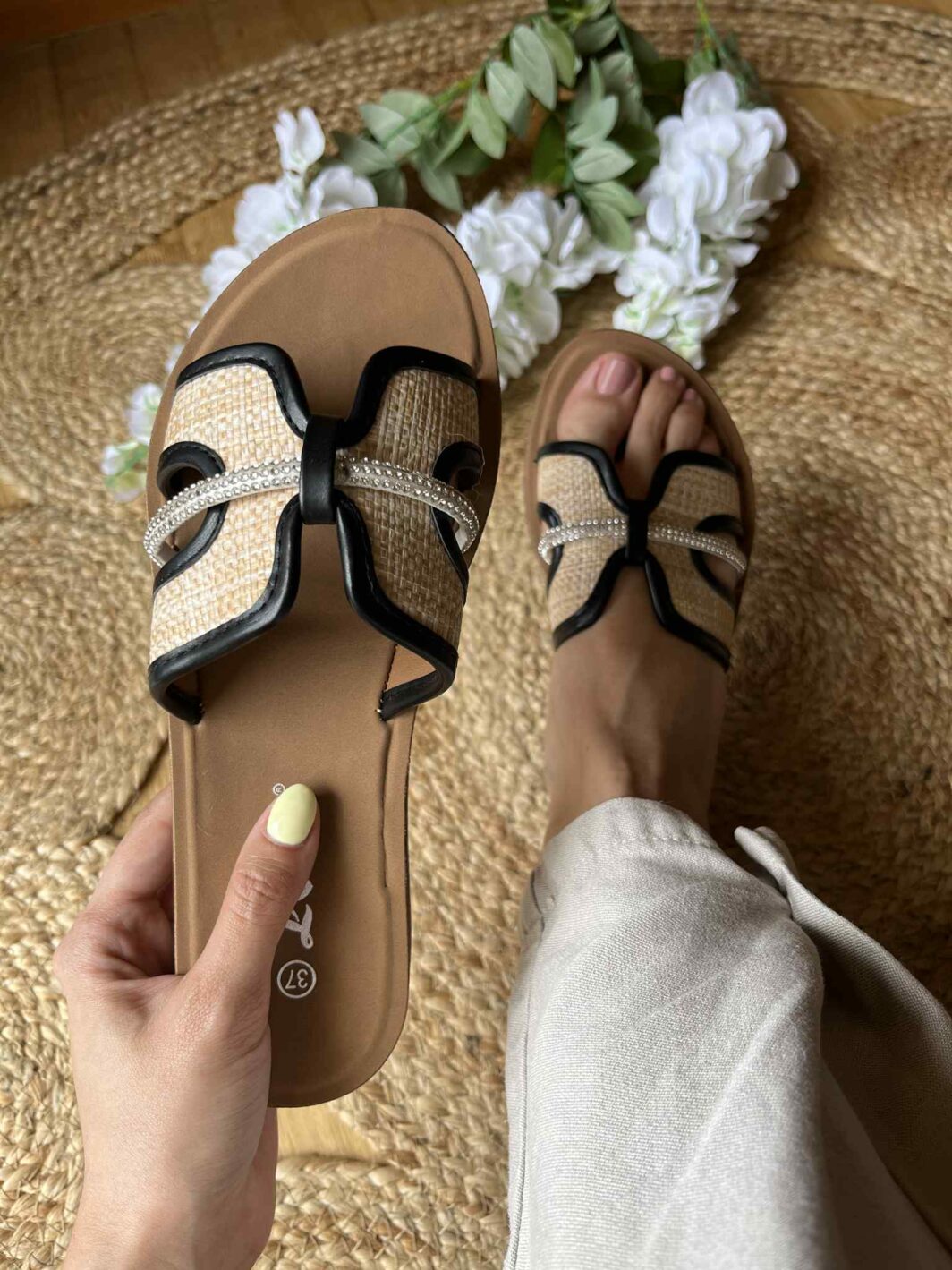 Chinelo Flex Strass - Preto