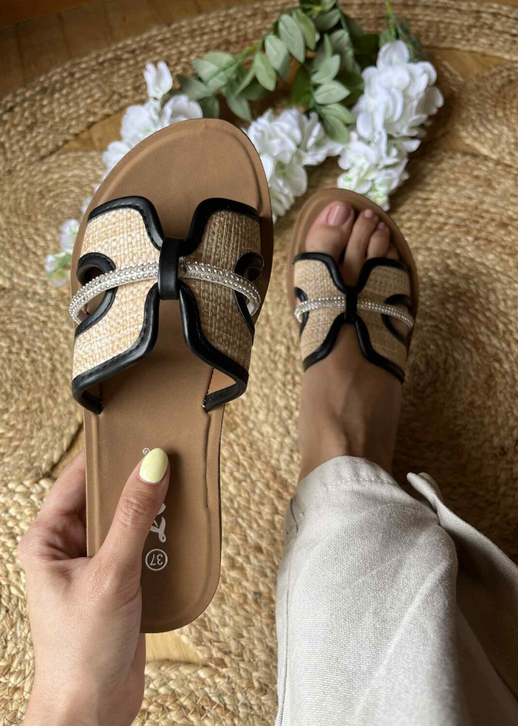 Chinelo Flex Strass - Preto