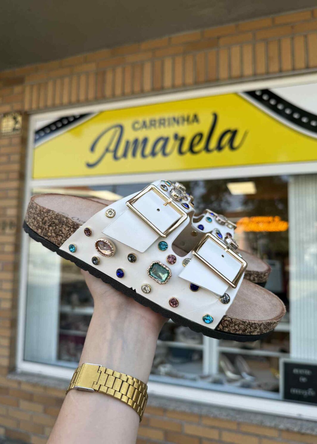 Chinelo Fivelas Rhinestones - Branco