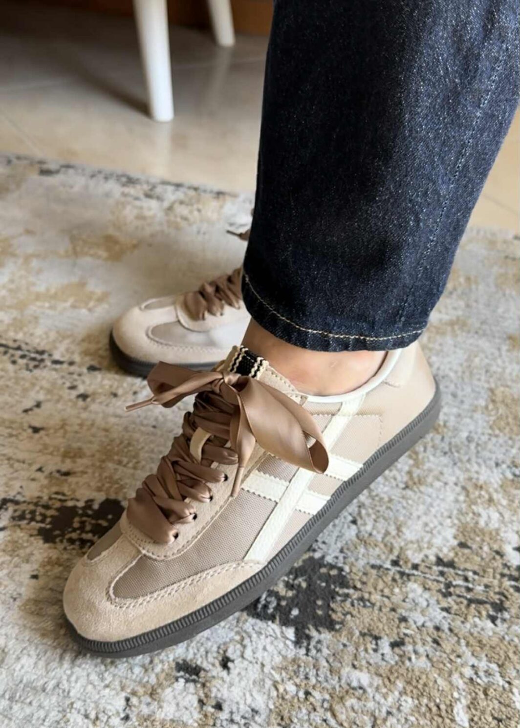 Ténis Corina Satin Khaki&White