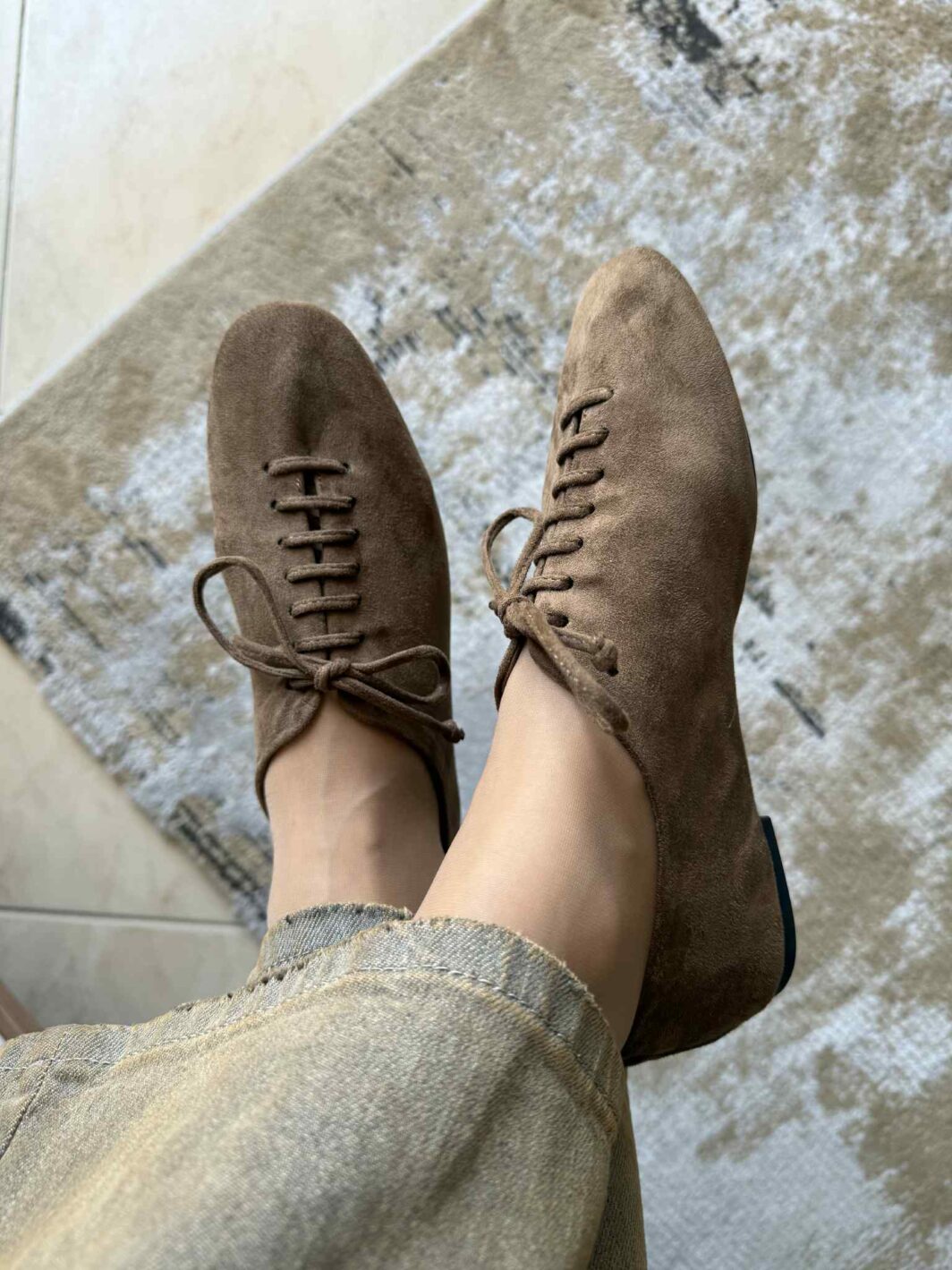 Sapato raso com cordões Corina - Camel