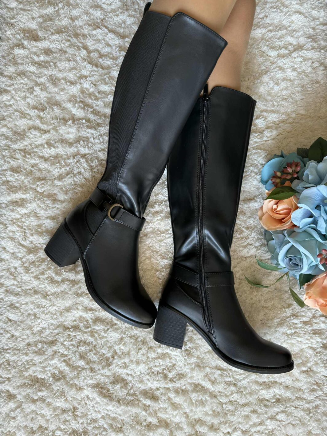 Bota Cano Alto com Elástico - Preto