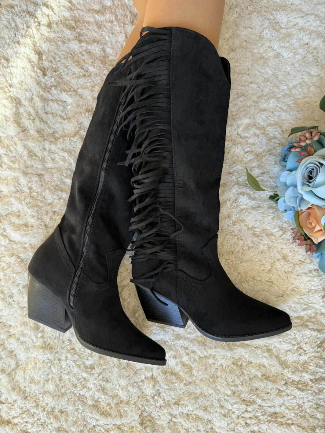 Bota Cano Alto Franjinhas - Preto