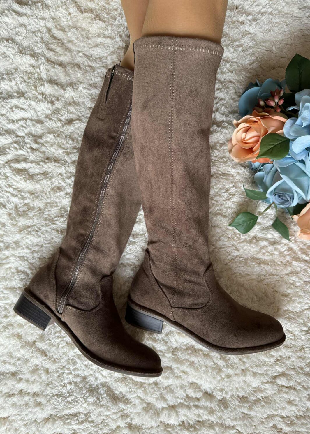 Bota Suede Cano Alto Castanho
