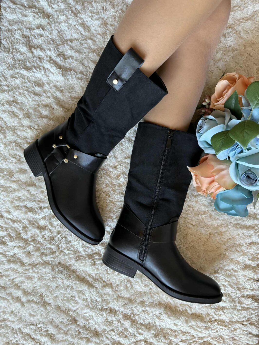 Bota à Cavaleiro Cano Médio - Preto