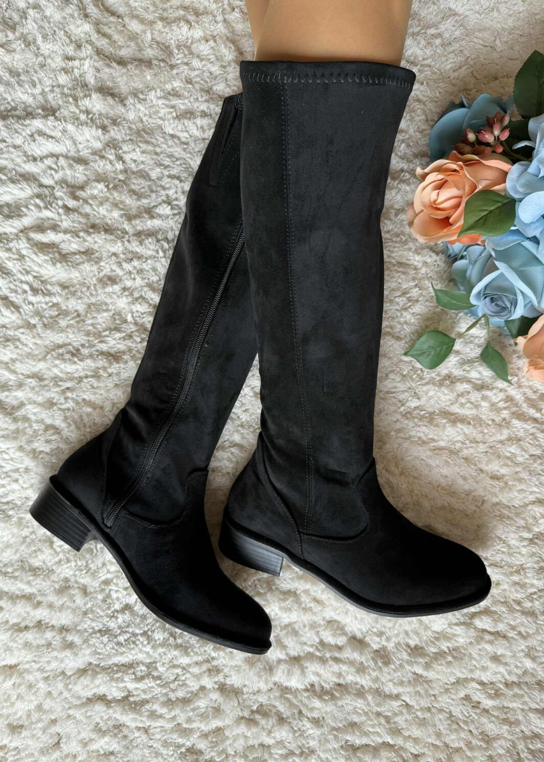 Bota Suede Cano Alto Preto