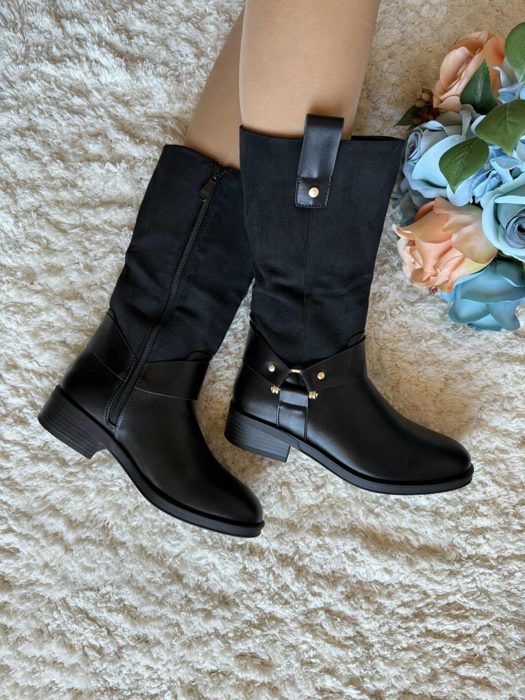 Bota à Cavaleiro Cano Médio - Preto