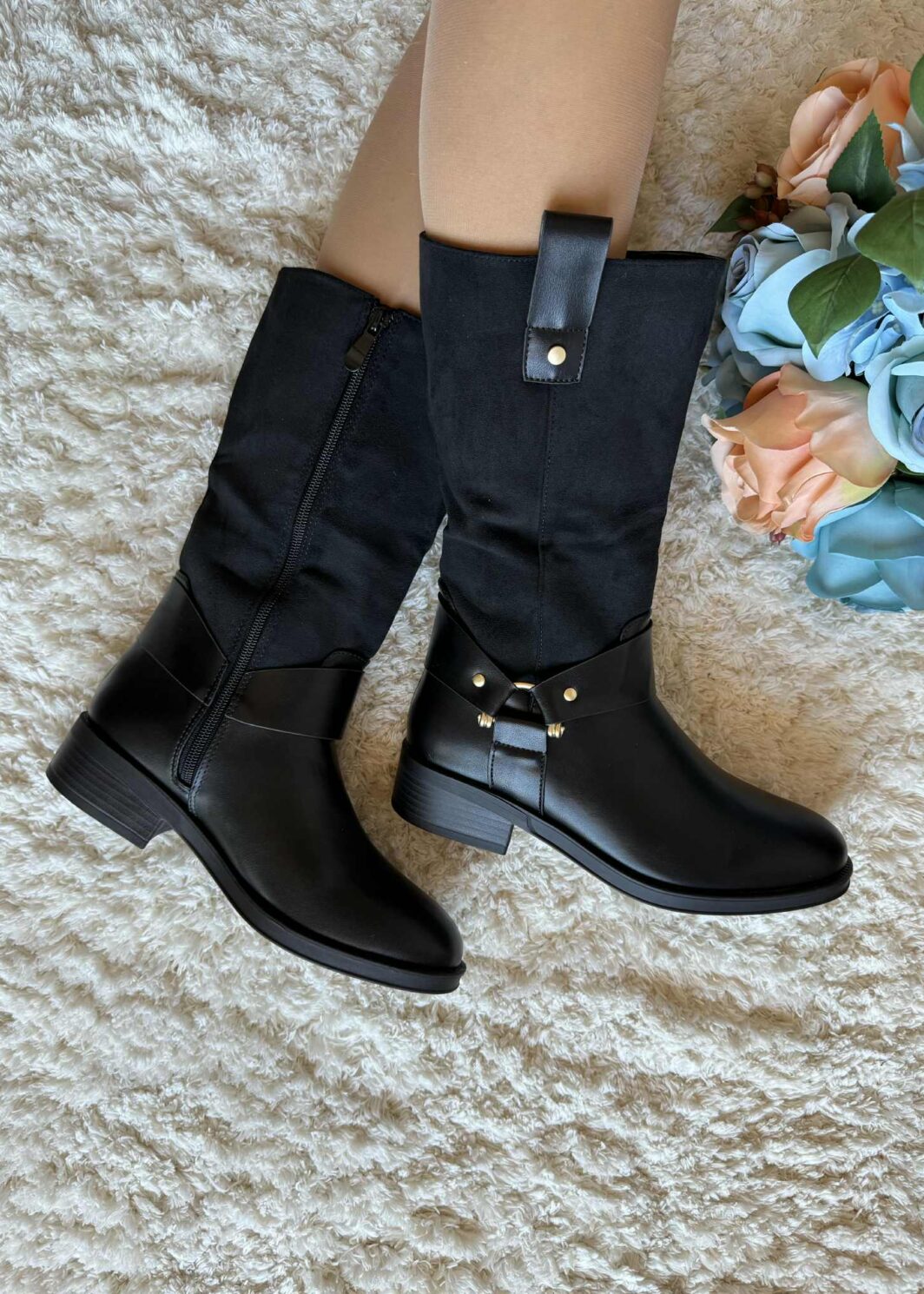 Bota à Cavaleiro Cano Médio - Preto