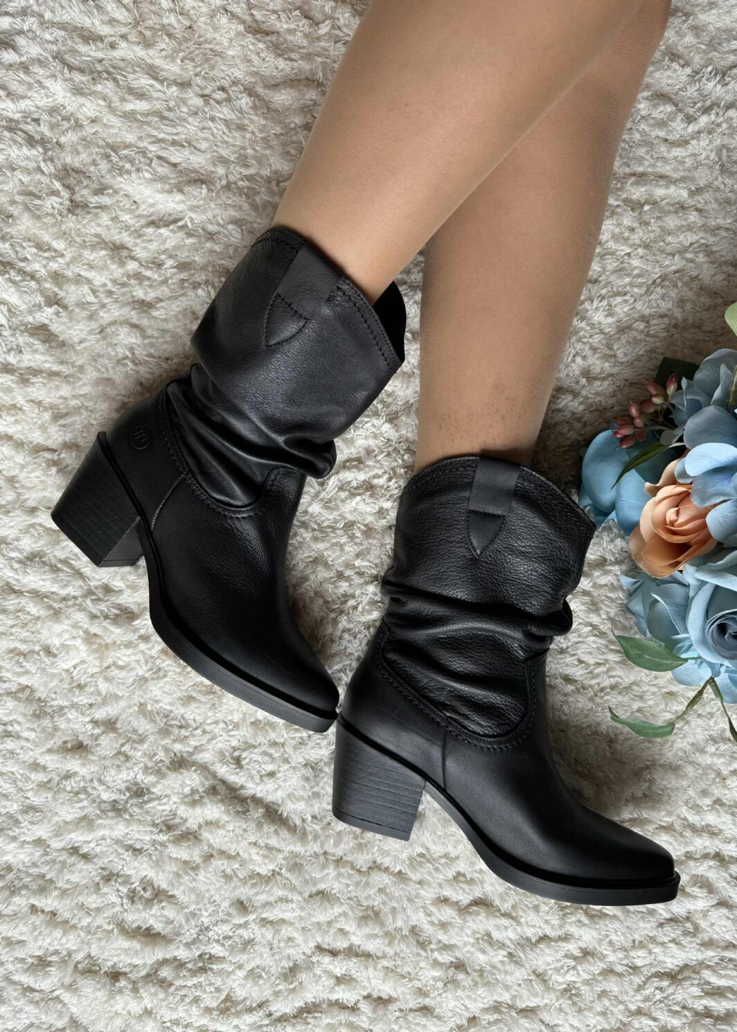 Bota nacional cano enrugado - Preto