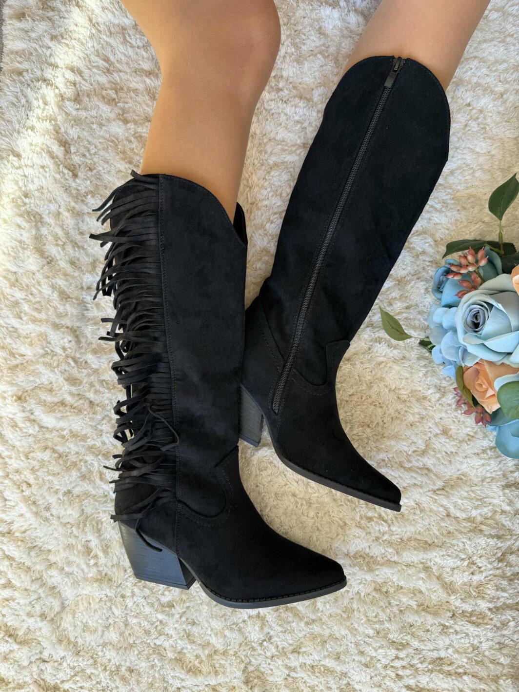 Bota Cano Alto Franjinhas - Preto