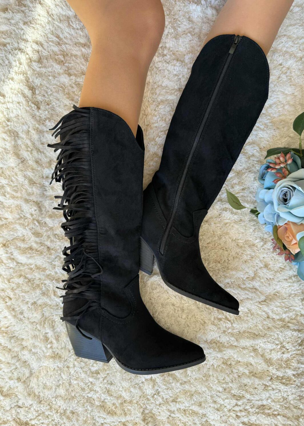 Bota Cano Alto Franjinhas - Preto