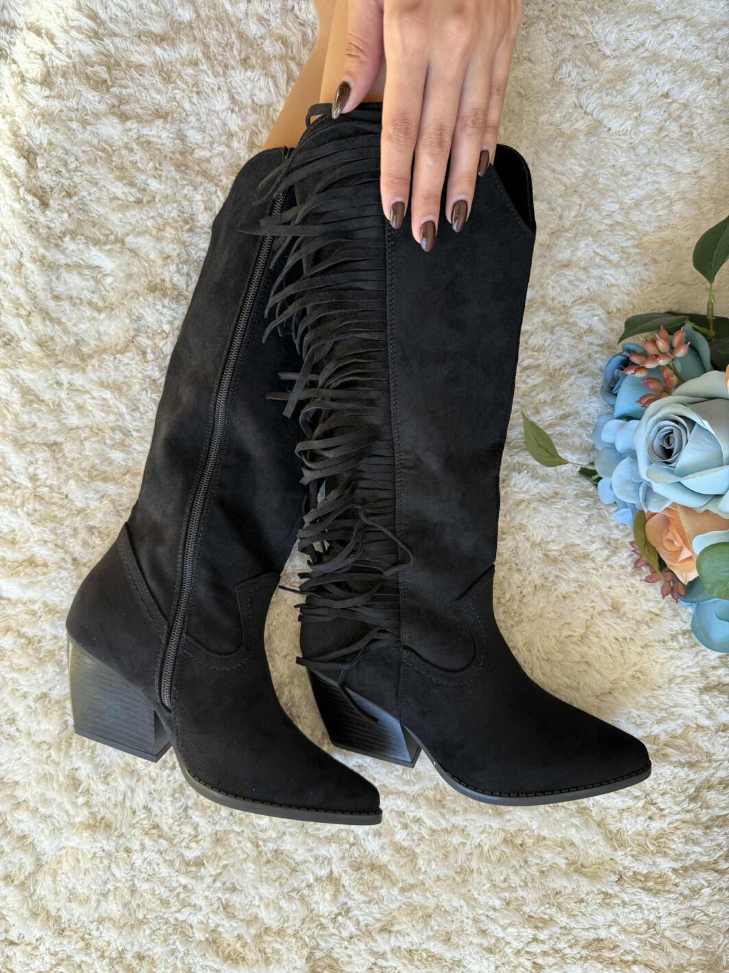 Bota Cano Alto Franjinhas - Preto