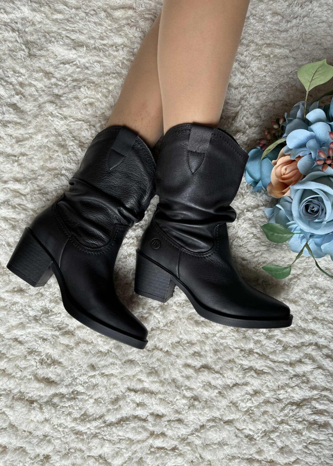 Bota nacional cano enrugado - Preto