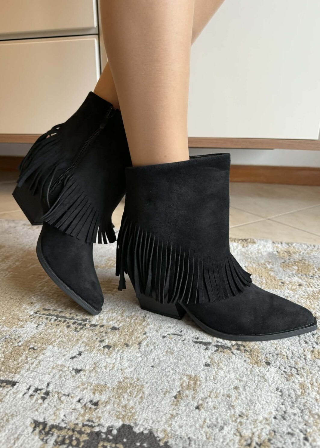 Botim texana franjinhas - Preto