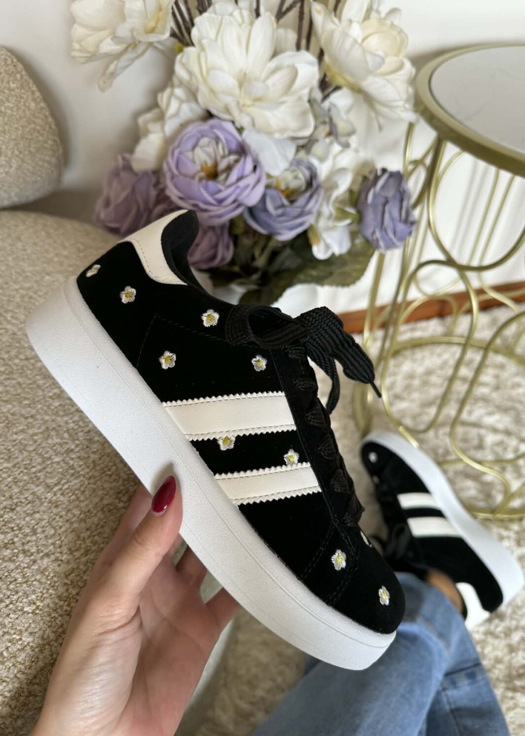 Sapatilha Riscas Daisies - Preto