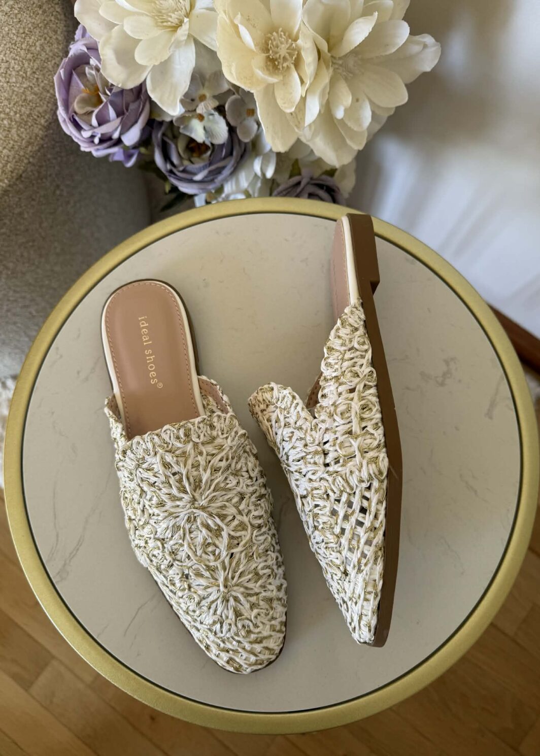 Mules Rasas White&Gold