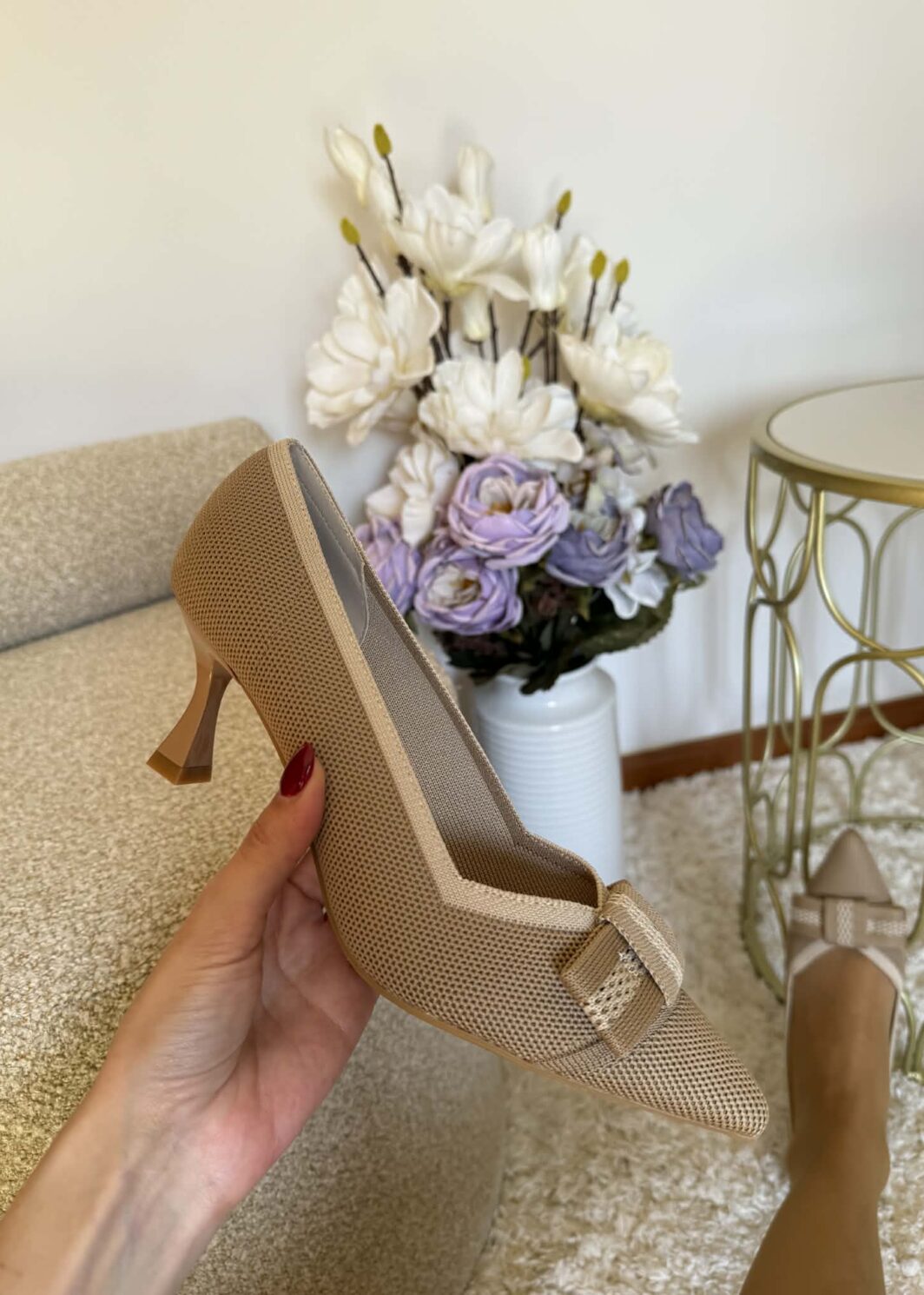 Sapato Malha Laço - Bege