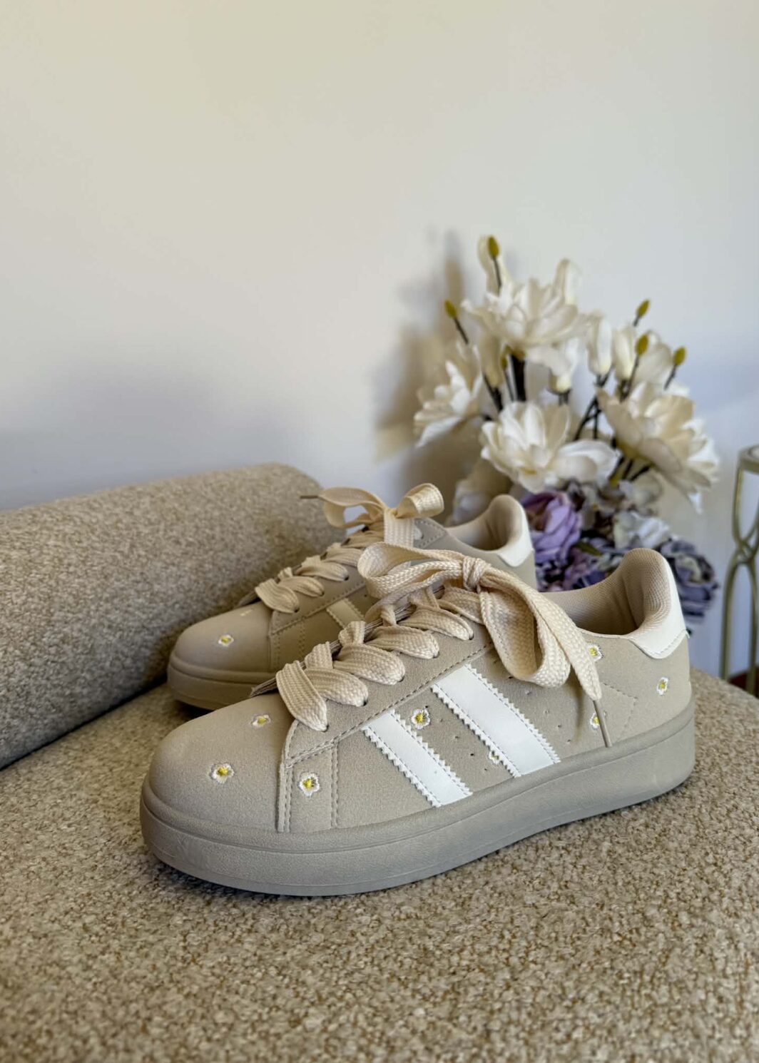 Sapatilha Riscas Daisies - Bege
