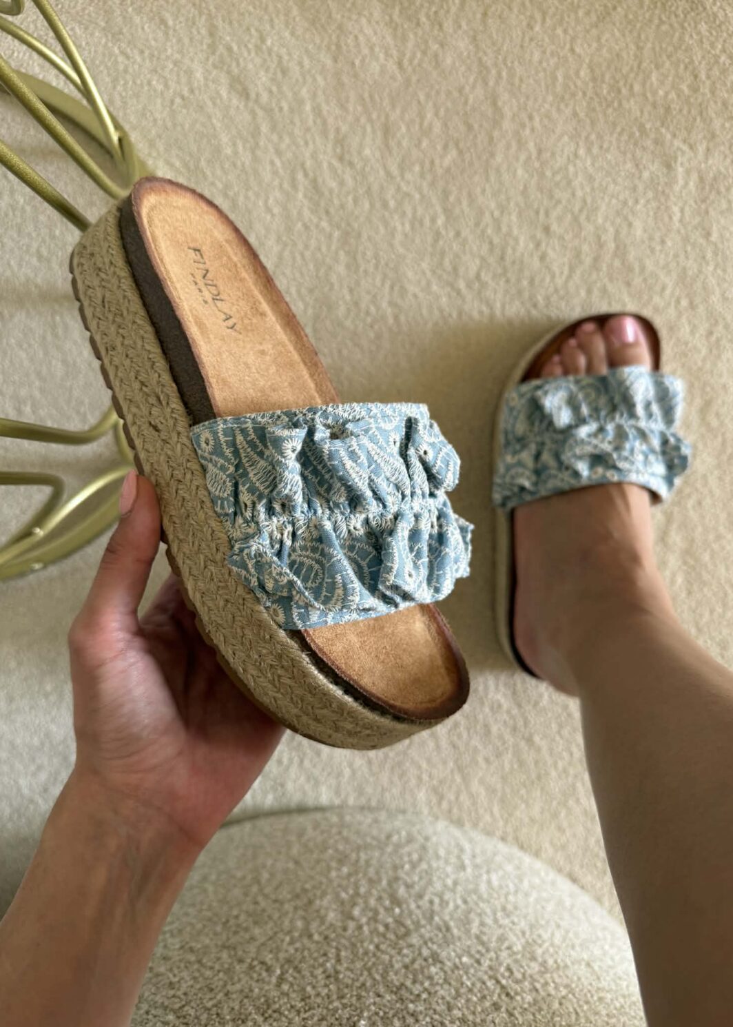 Chinelo Plataforma Folhos - Azul