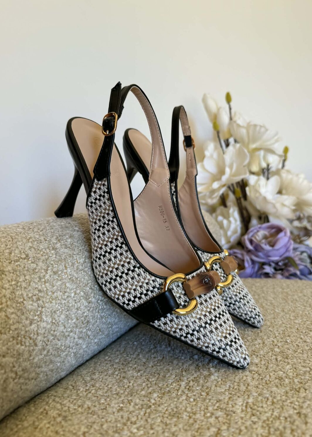 Slingback Texturado Salto Fino - Preto
