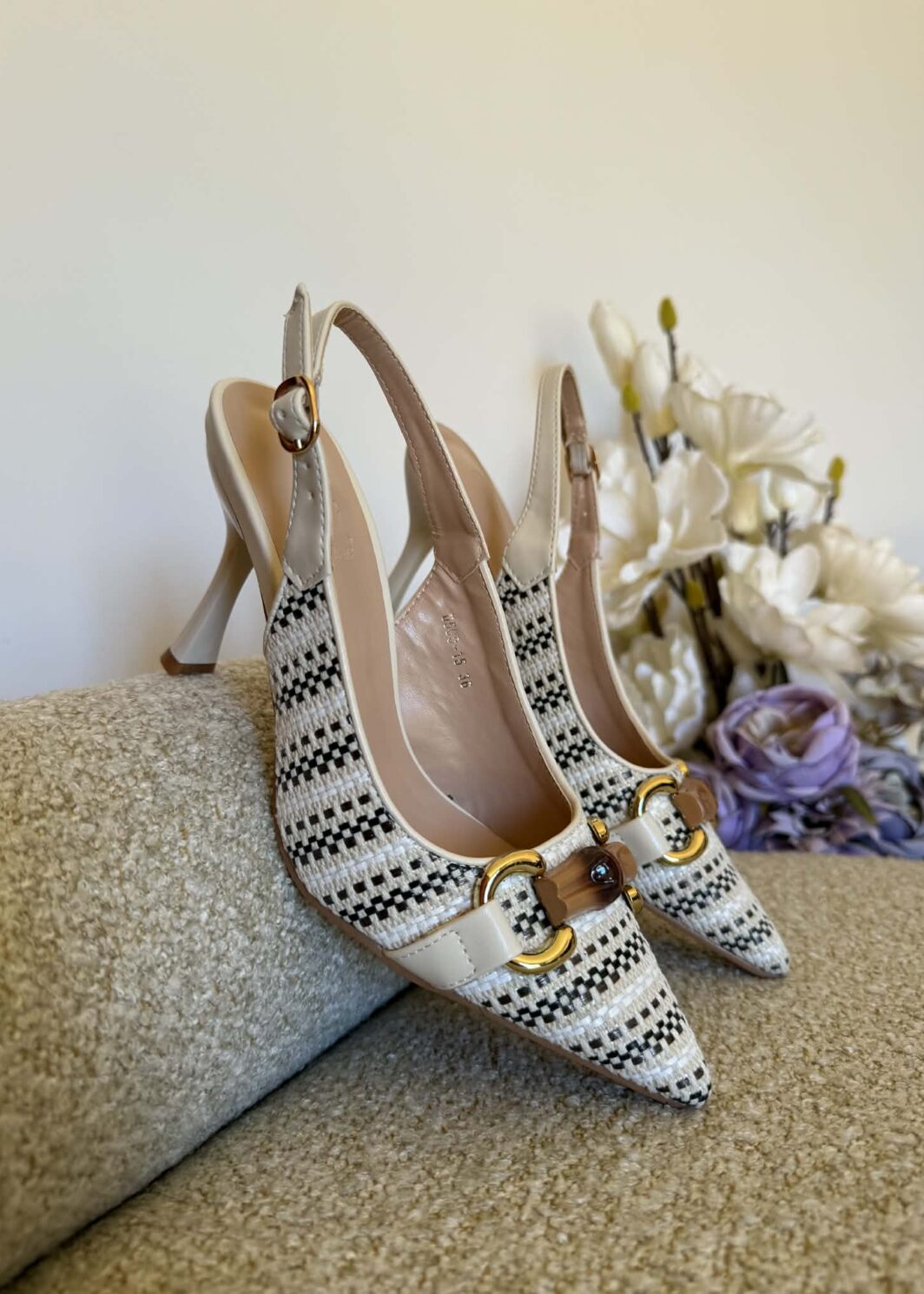 Slingback Texturado Salto Fino - Bege