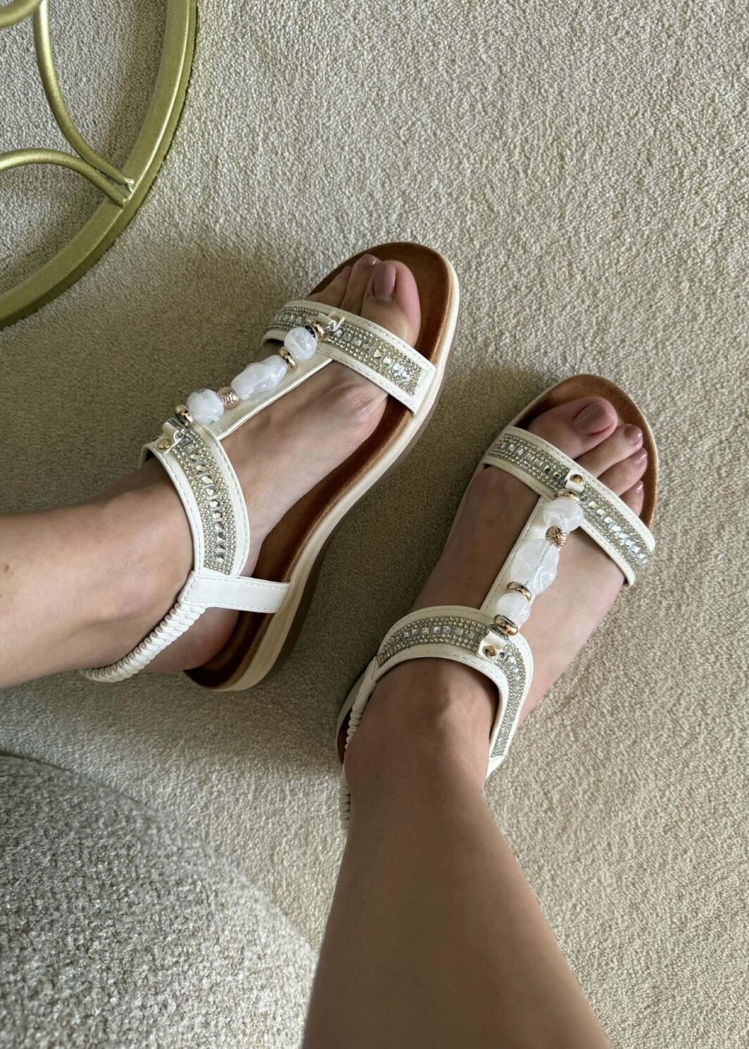 Sandália Detalhe Pedraria Boho - Branco