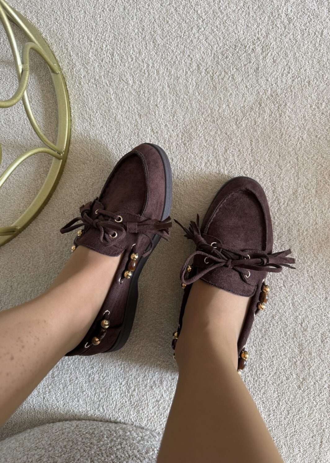 Mocassins Com Adornos - Castanho