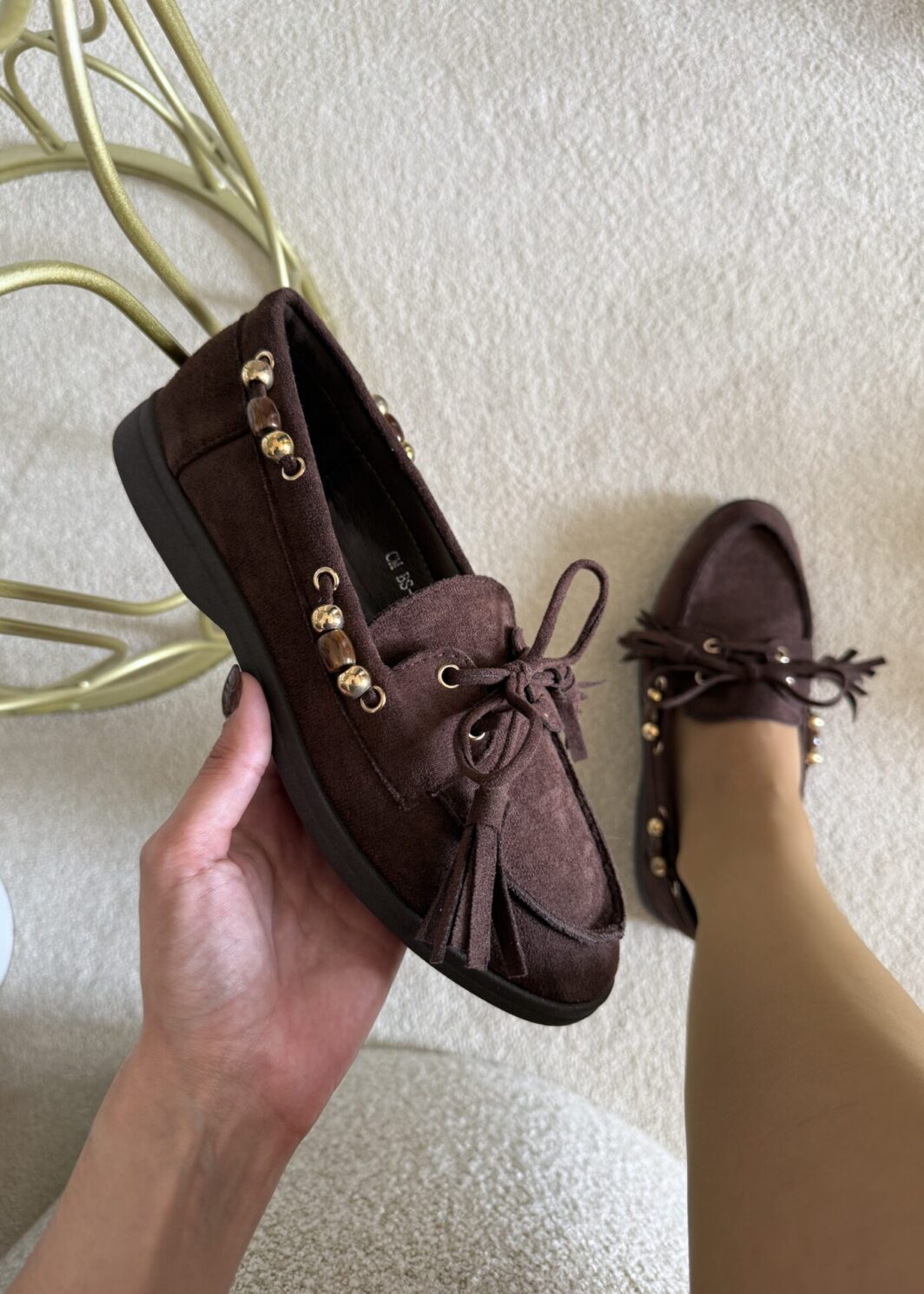 Mocassins Com Adornos - Castanho