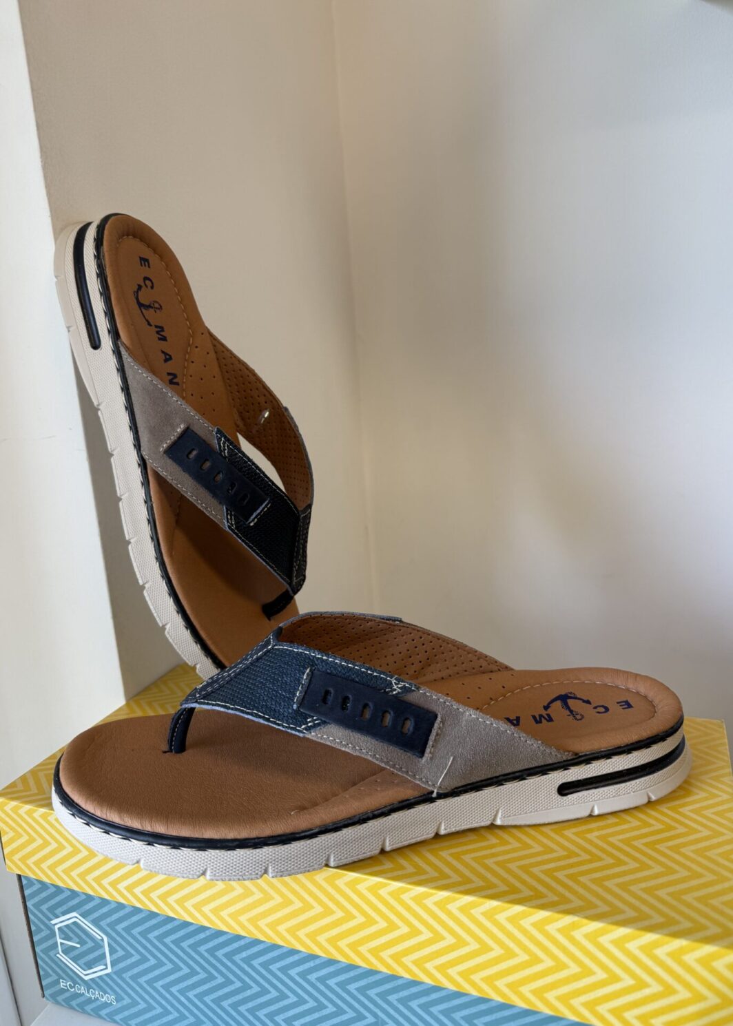 Chinelo de dedo 26079 em pele - azul
