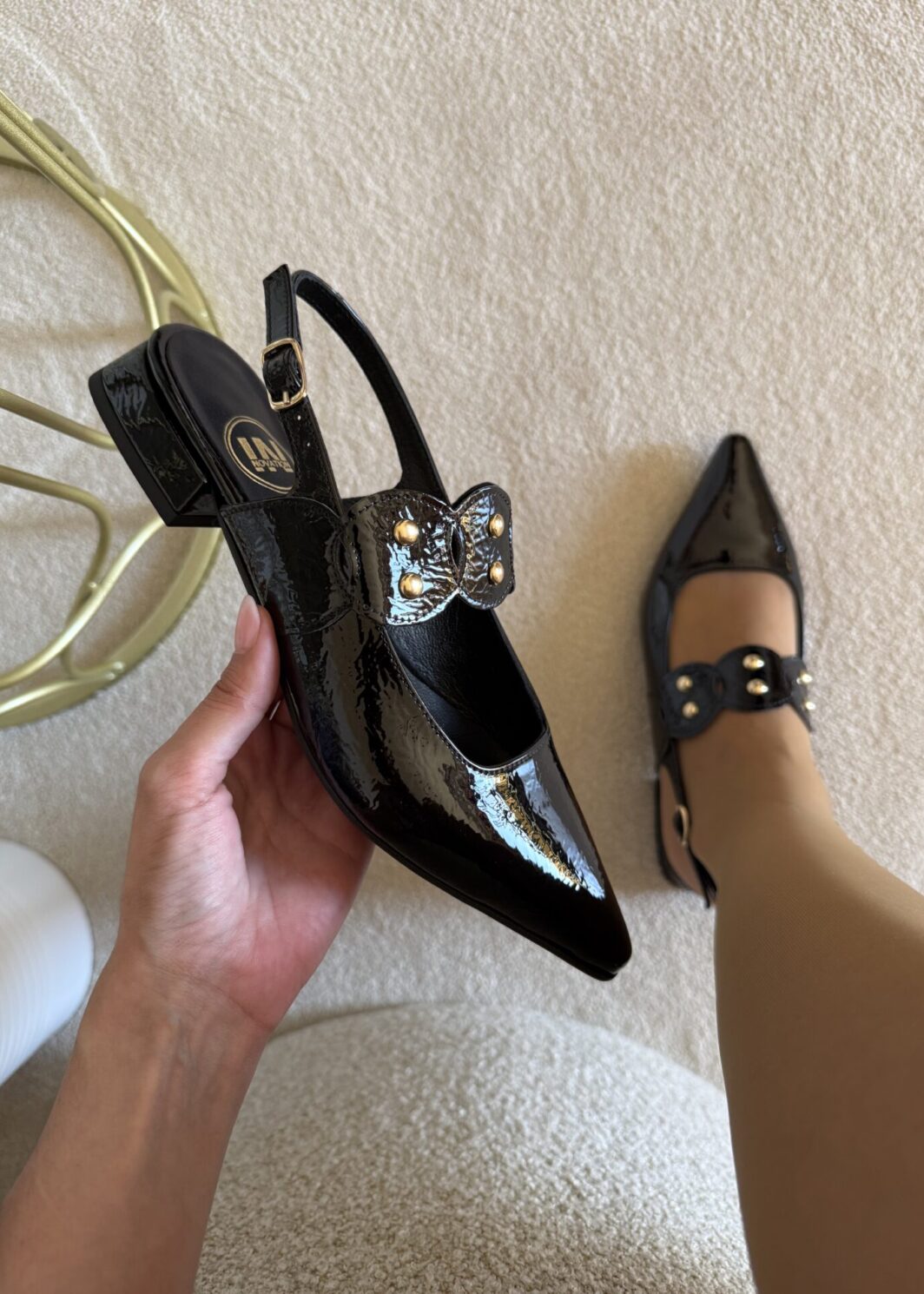 Slingback Innovation em Pele - Preto