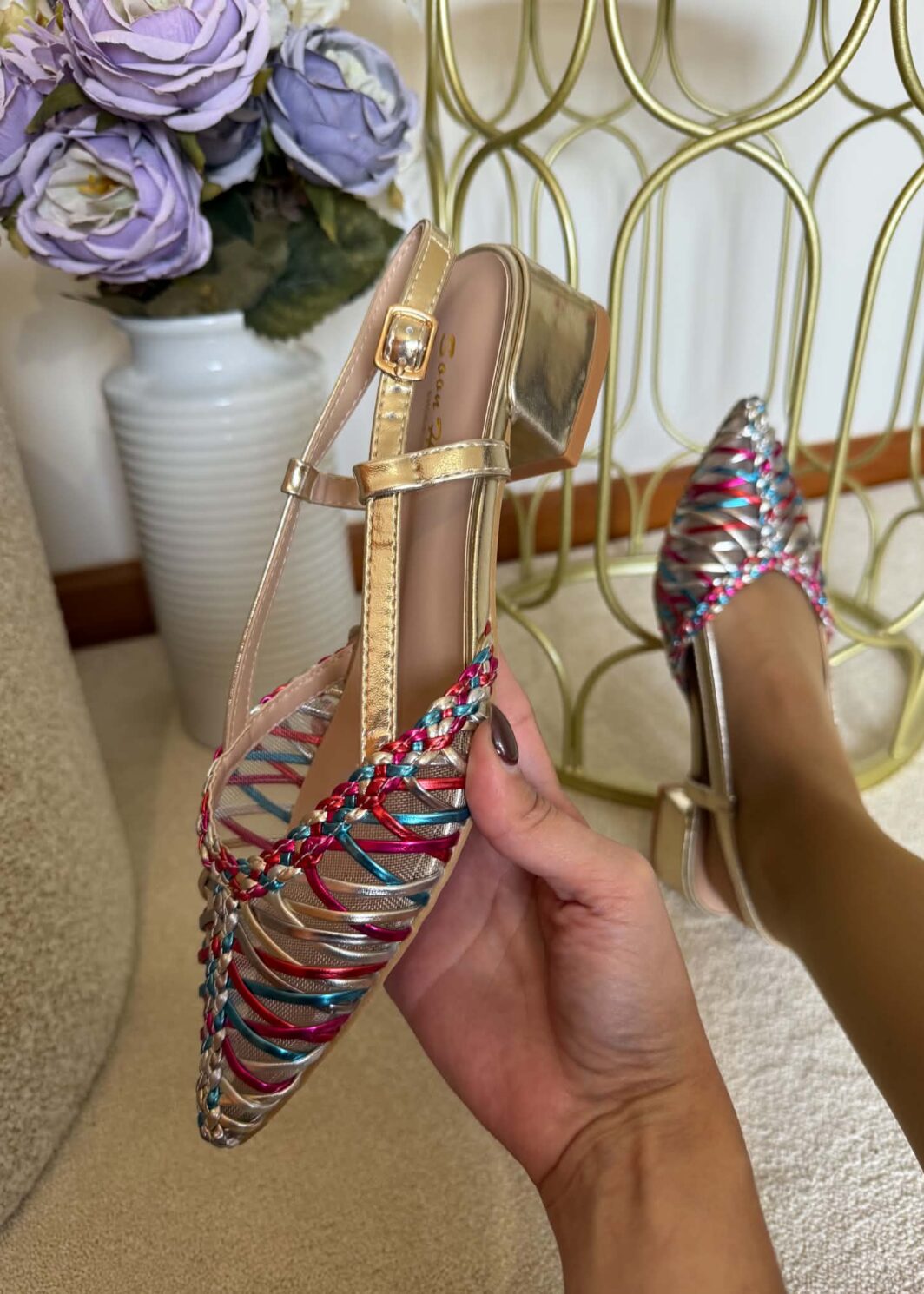Sapato Bicudo Slingback - Multi