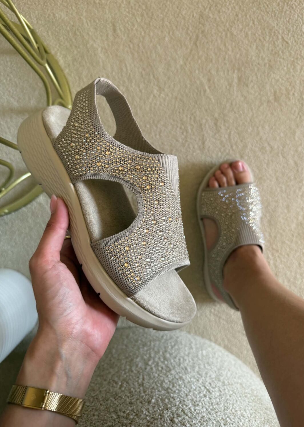 Sandália Malha Brilhos - Khaki