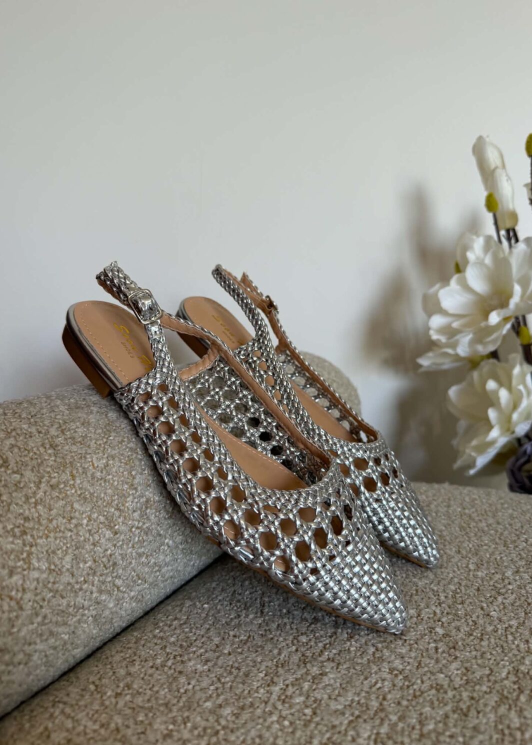 Sapato Slingback Trançado Raso - Prata