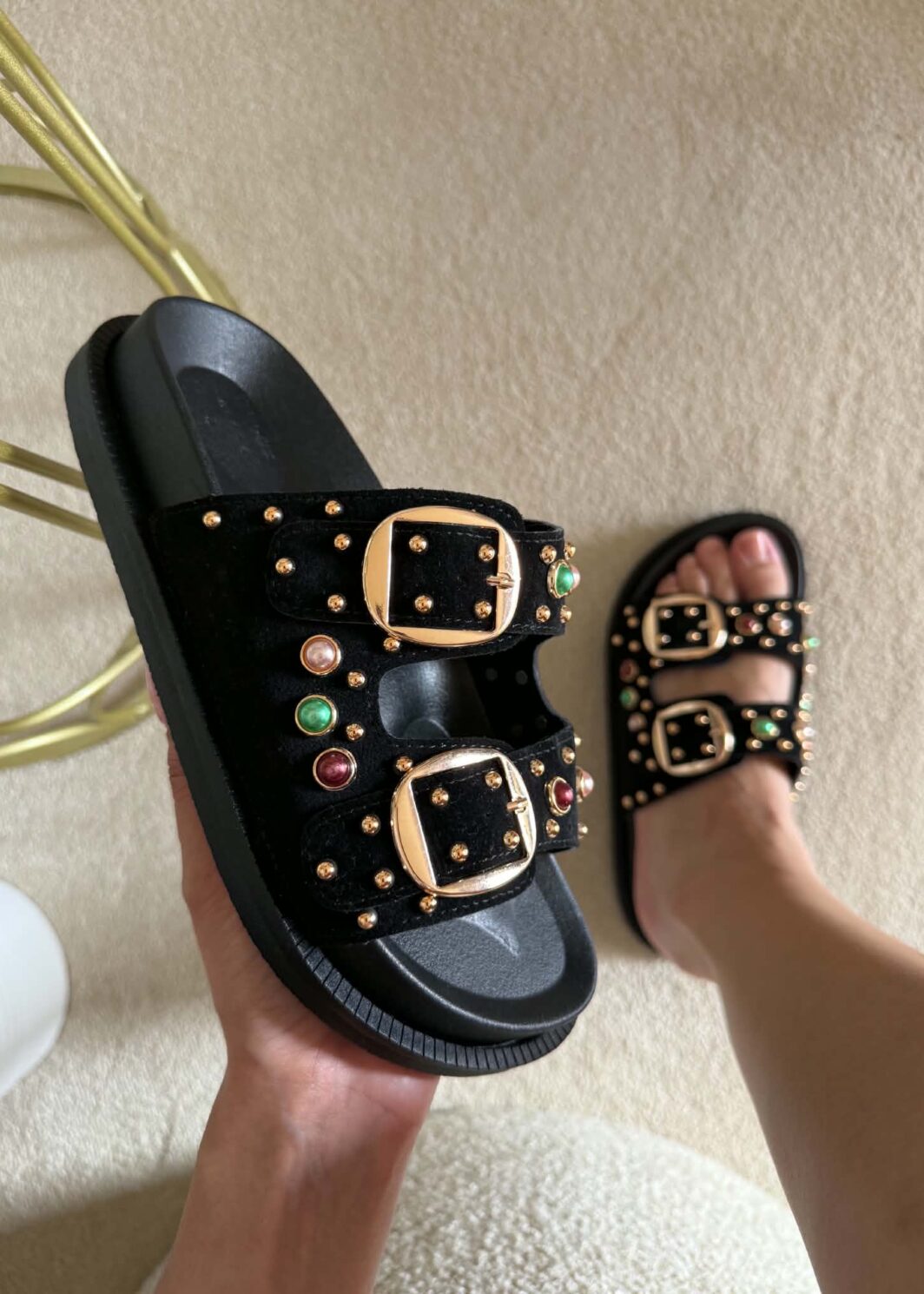 Chinelo Borracha Tachas - Preto