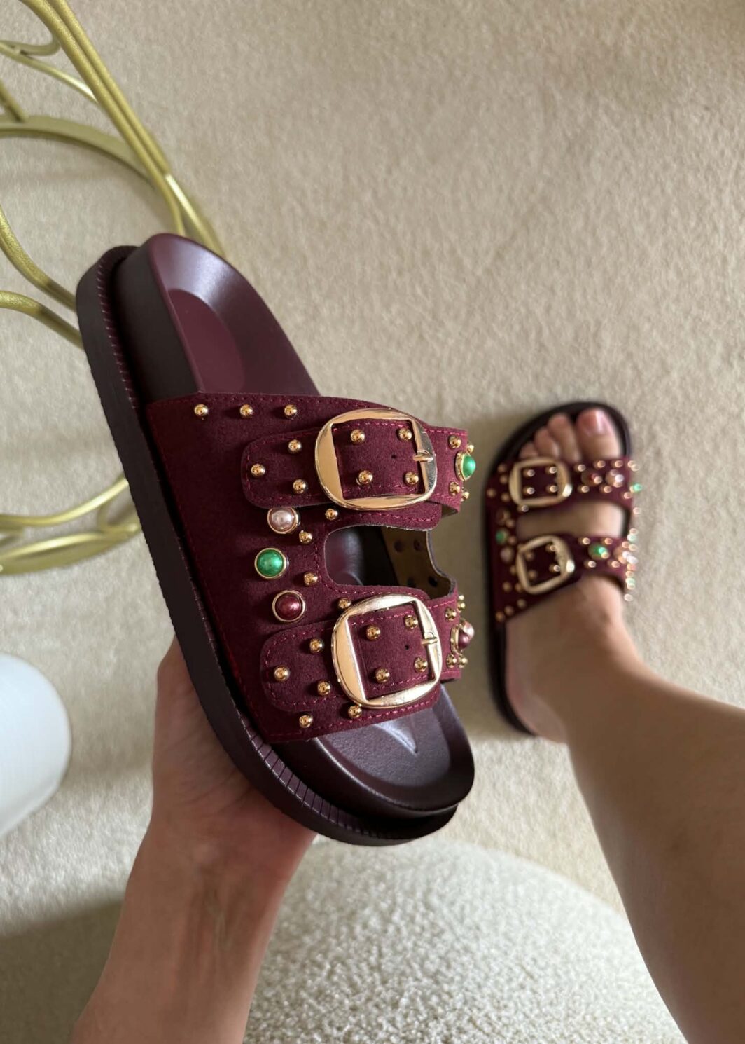 Chinelo Borracha Tachas - Bordô