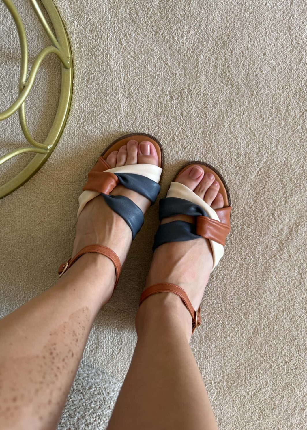 Sandália Conforto Tricolor - Camel