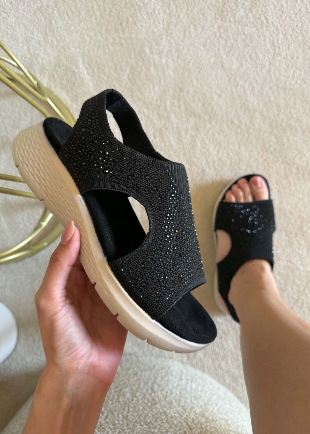 Sandália Malha Brilhos - Preto